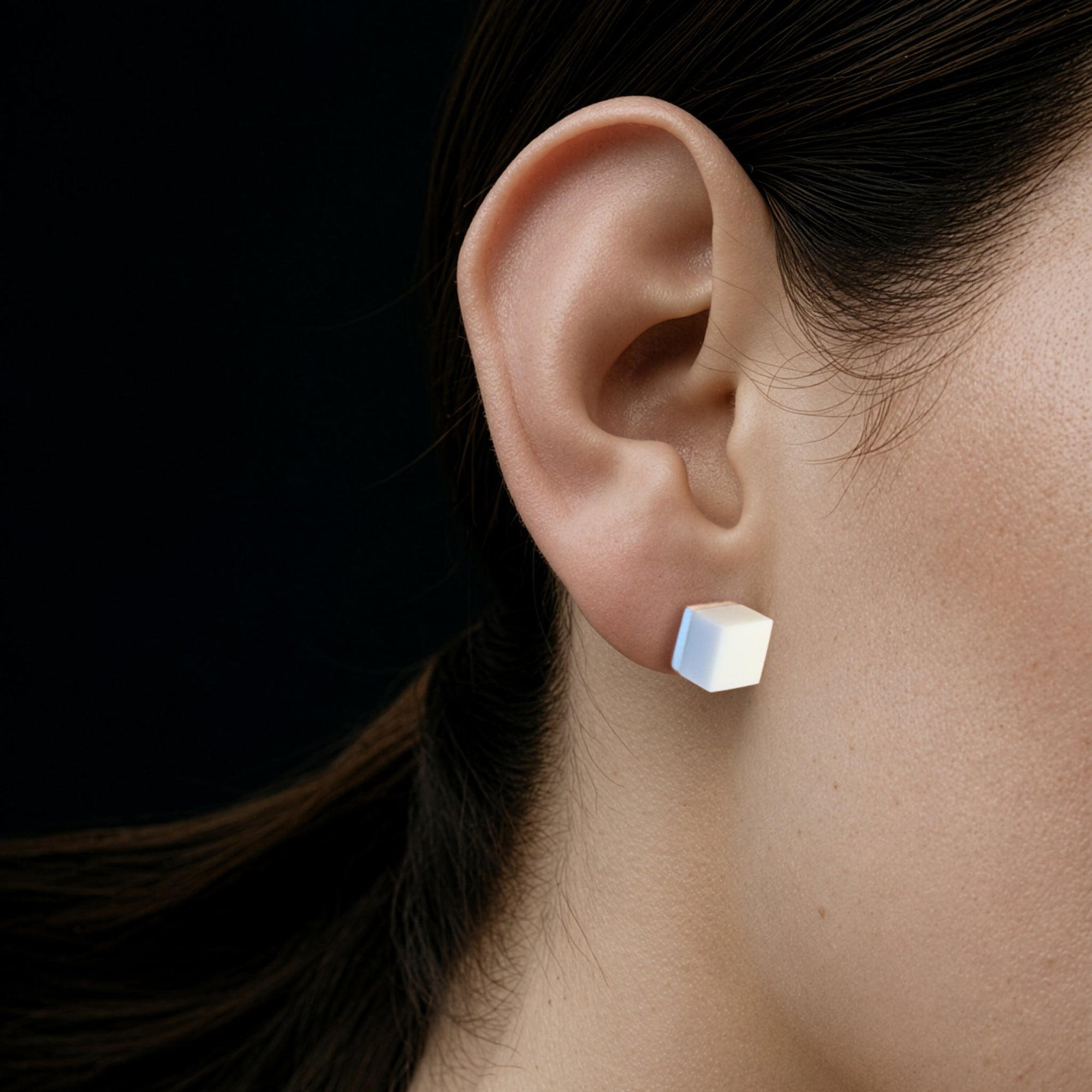 Cubic Earrings | Sterling Silver | White Agate