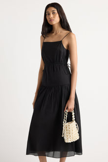 Arya | Dalia Tie-Waist Tiered Organic Cotton Dress in Size Small