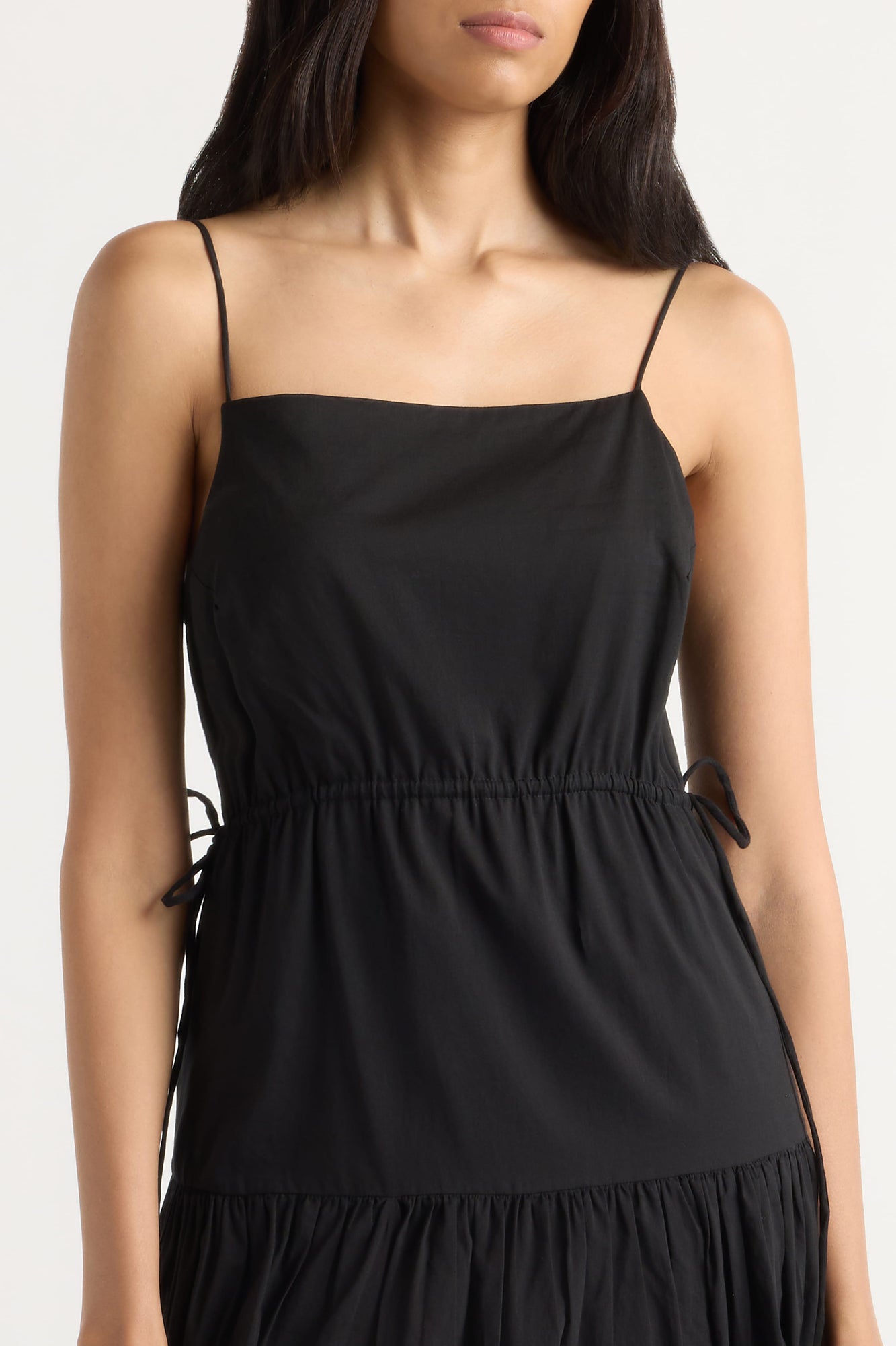 Arya | Dalia Tie-Waist Tiered Organic Cotton Dress in Size Small