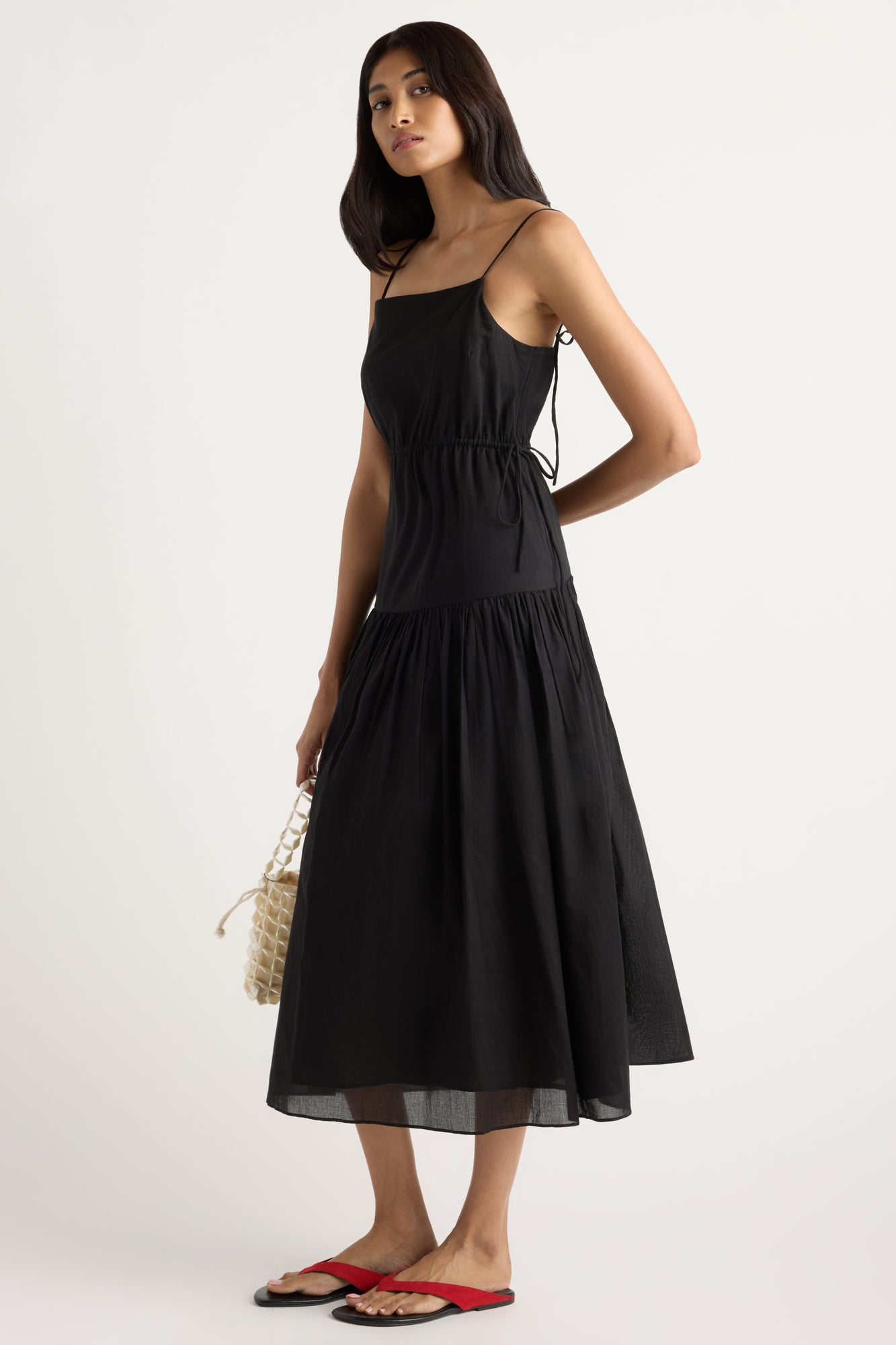 Arya | Dalia Tie-Waist Tiered Organic Cotton Dress in Size Small