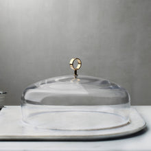Cupola Cake Dome With Brass Handle And Marble Base - Large | Clear Crystal/Brass/Marble