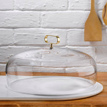 Cupola Cake Dome With Brass Handle And Marble Base - Medium | Clear Crystal/Brass/Marble