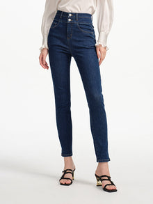 High-waisted Springy Pants | Blue