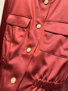 Flattering Cinched Waist & Refined Button-Front Top | Red