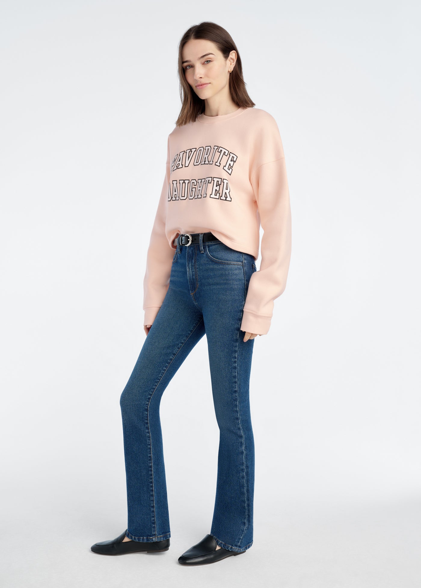 The Cropped Collegiate Sweatshirt | Pale Pink White