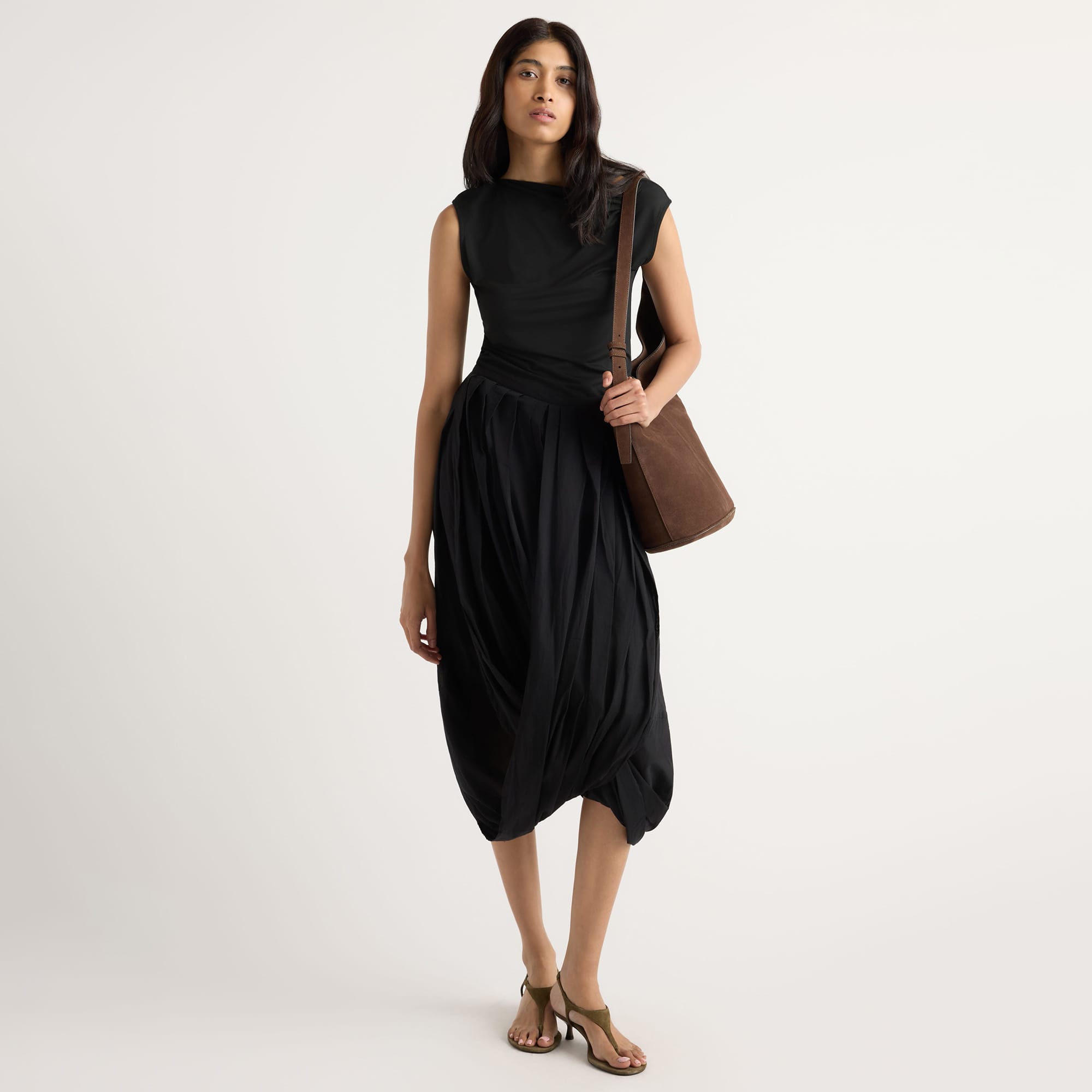 Freya Gathered Drape Maxi Skirt | Black