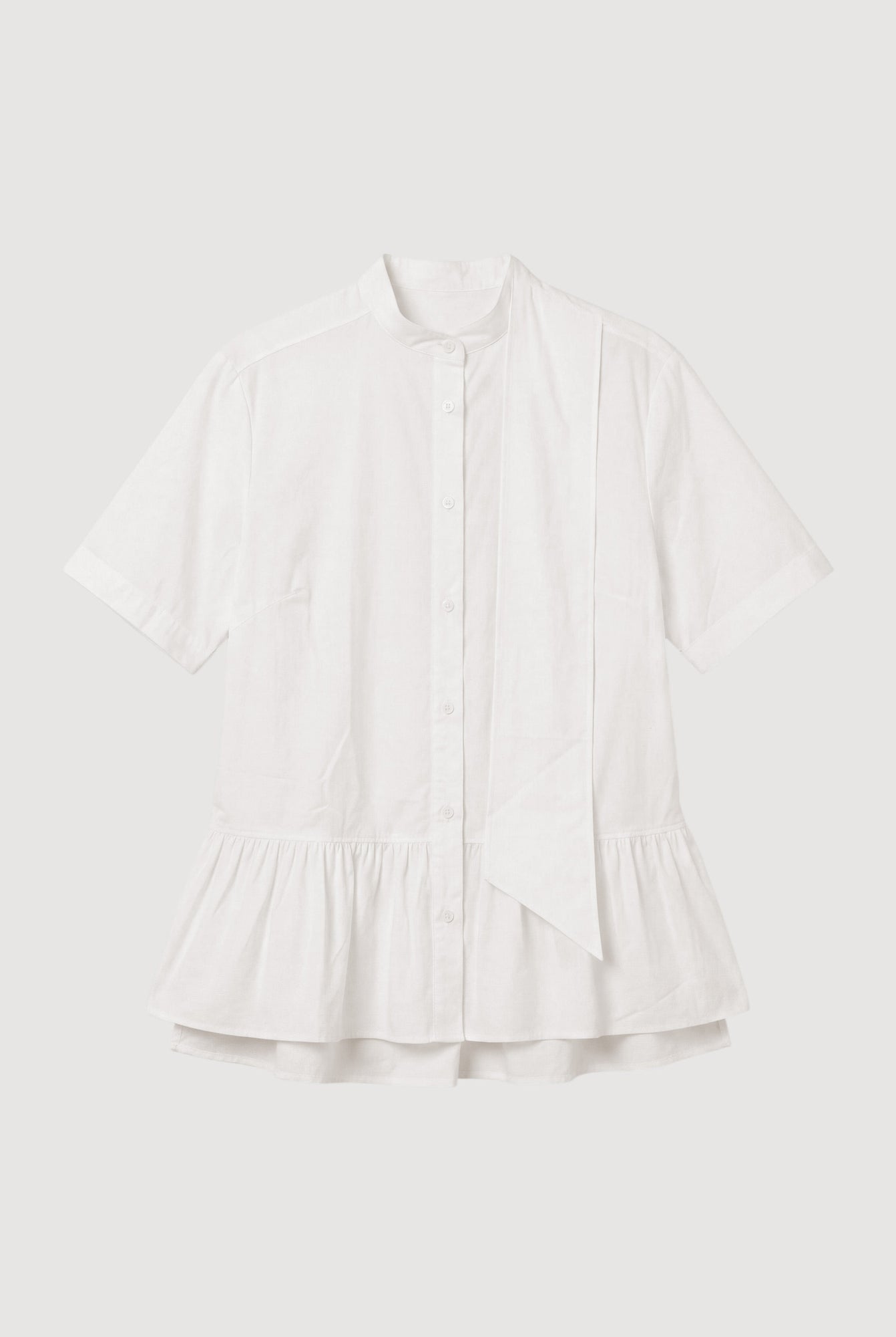Diana | Gretta Scarf-Neck Ruffled Tunic Blouse in Size Extra Small - Flat