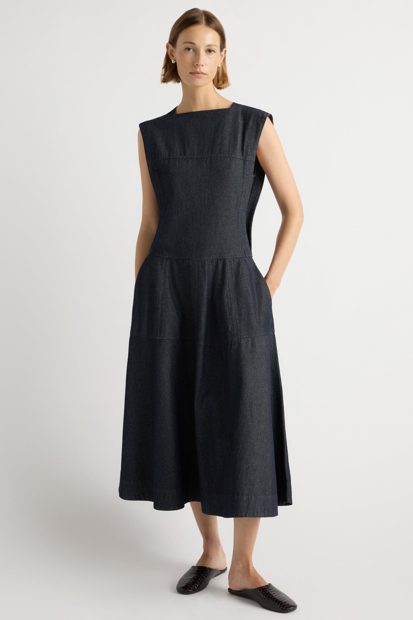 Mali | Holland Drop-Waist Denim Dress in Size Small