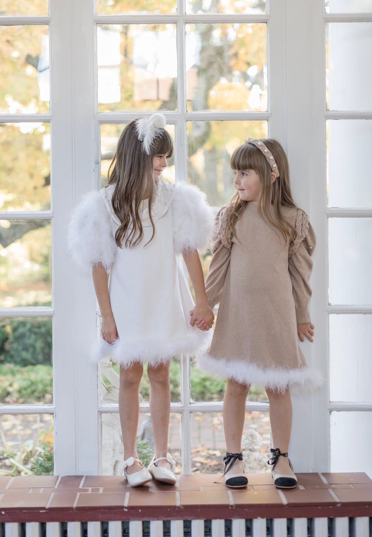 Baby Girls | Anna Knit Dress with Feathered Hem | Beige