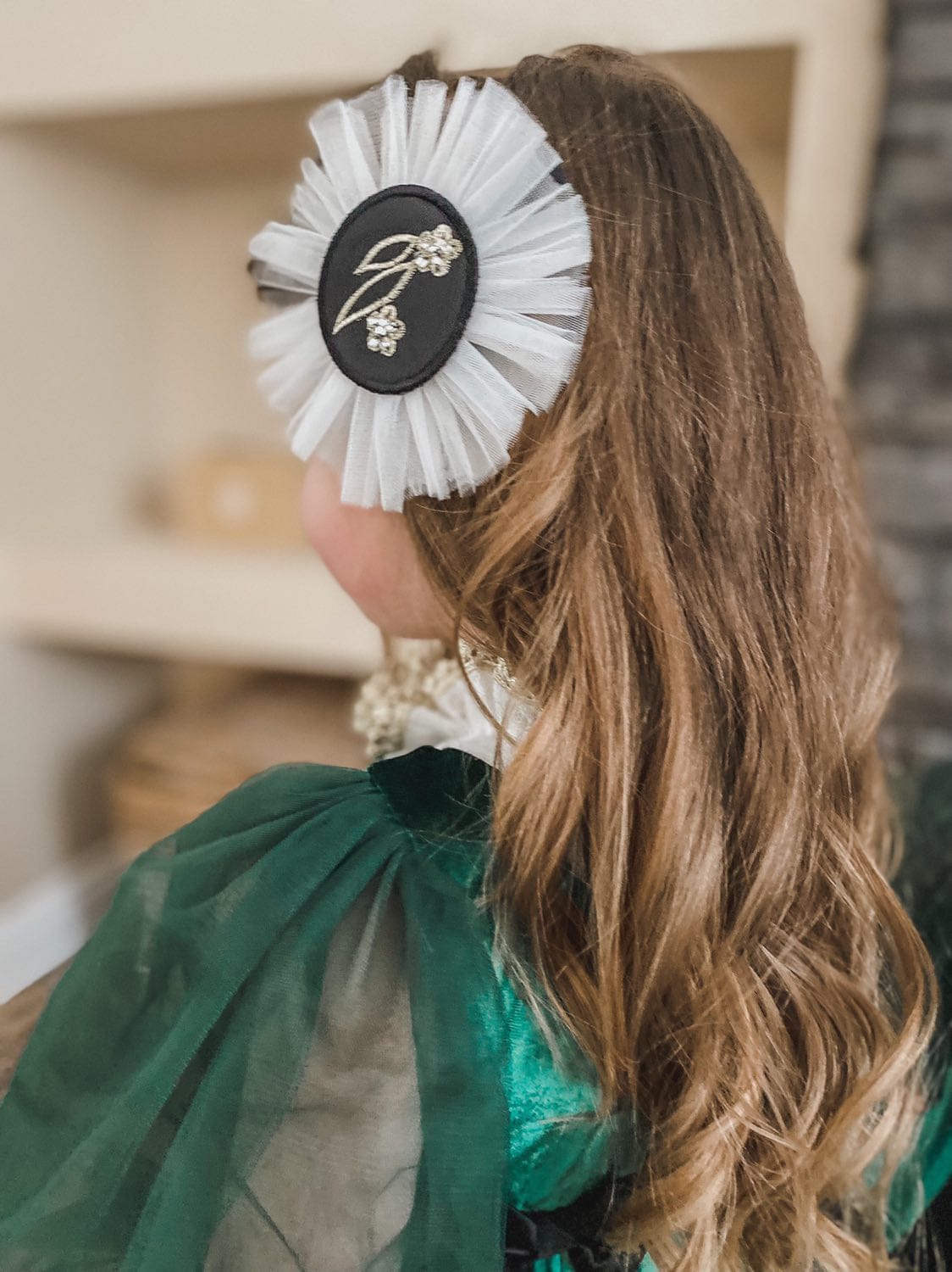 Aurora Embroidered White and Black Hair Clip - Petite Maison Kids