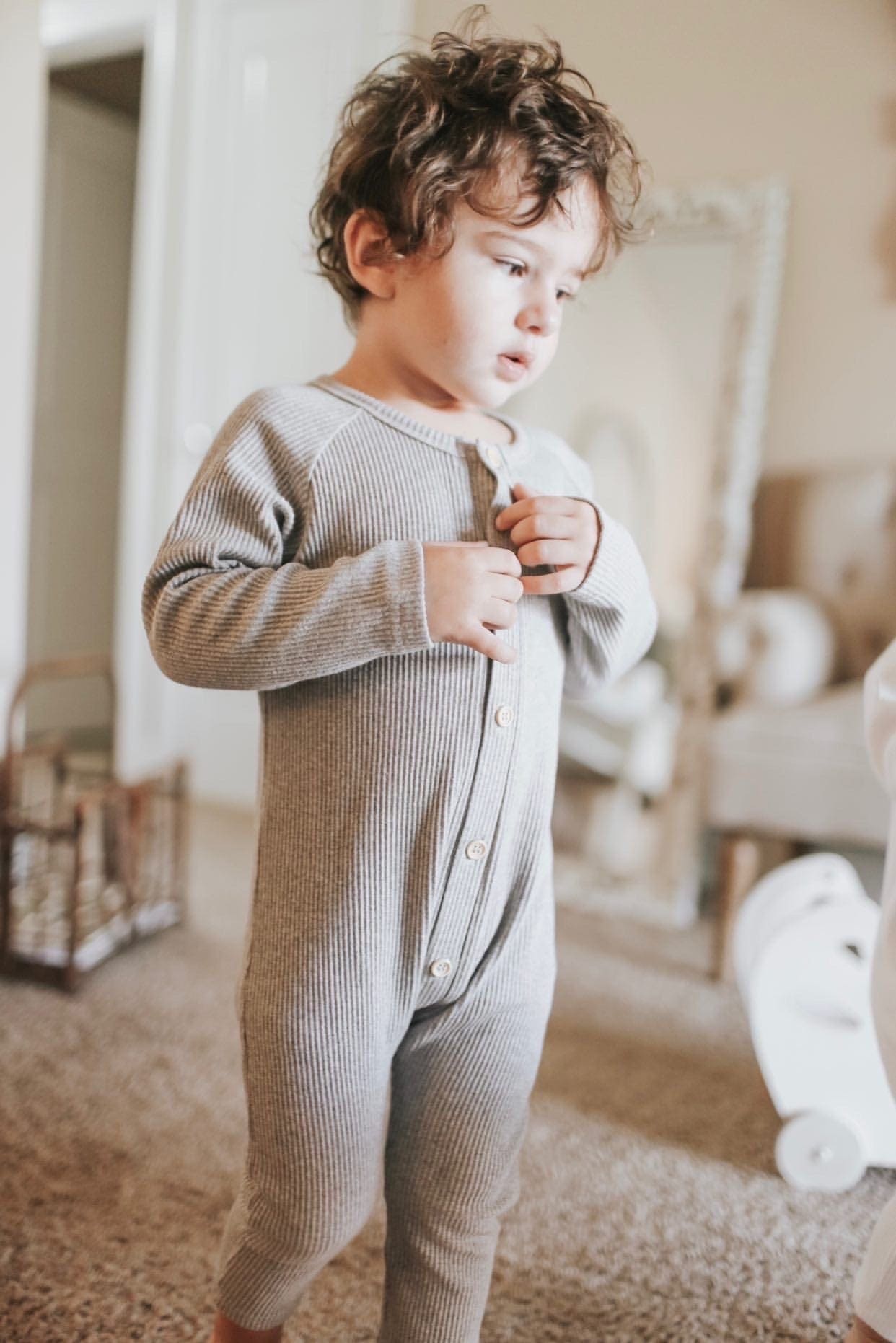 Baby Unisex | Ribbed Cotton Playsuit | Grey