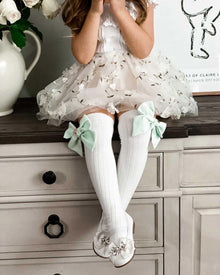 Emma Linen Bow Socks Bow | Eggshell Blue