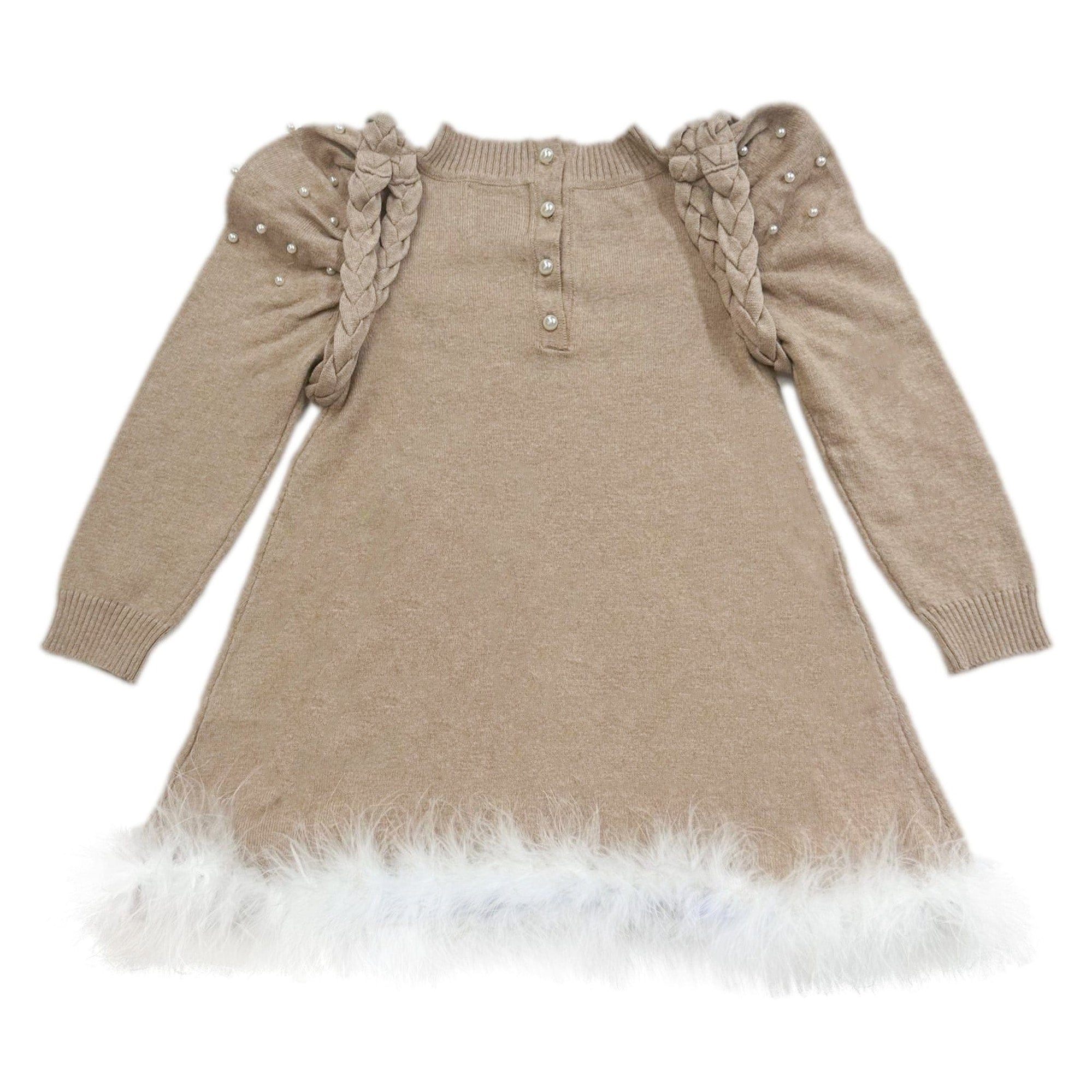 Baby Girls | Anna Knit Dress with Feathered Hem | Beige