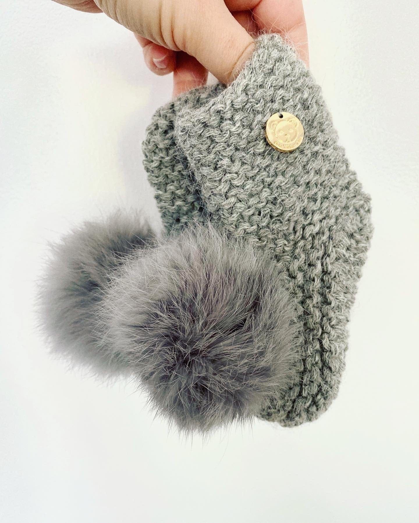 Angora Pom Pom Booties With Pom | Grey