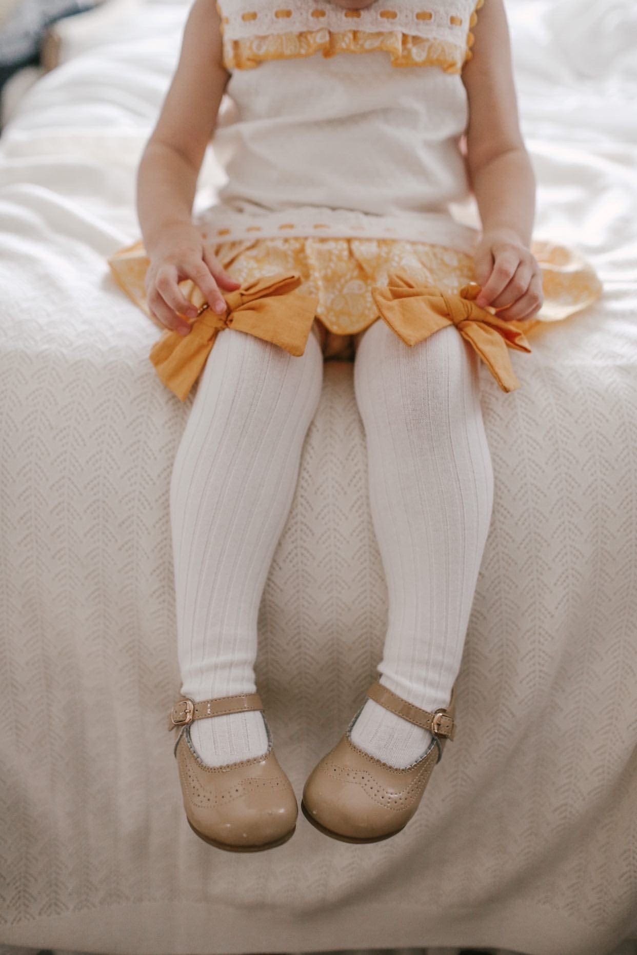 Emma Linen Bow Socks Bow | Mustard
