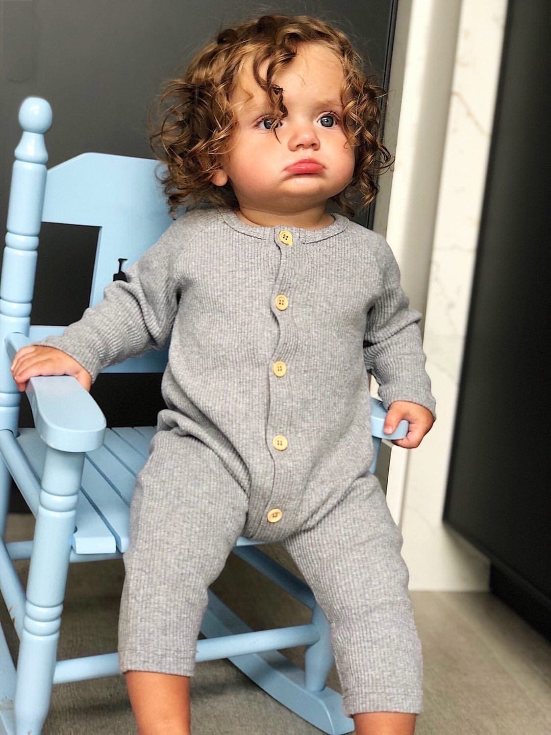 Baby Unisex | Ribbed Cotton Playsuit | Grey