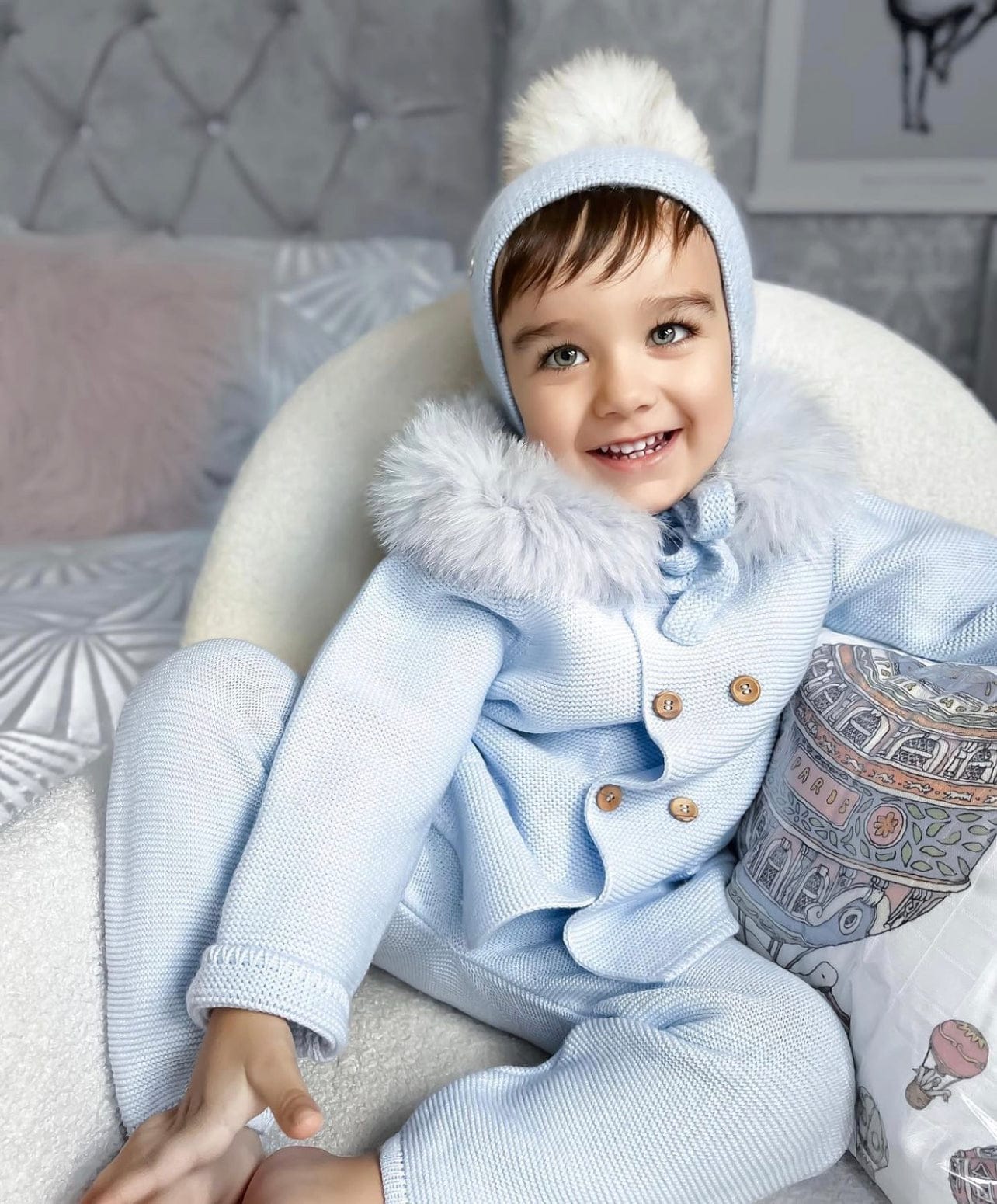 Honeycomb Blue Cashmere Bonnet - Petite Maison Kids