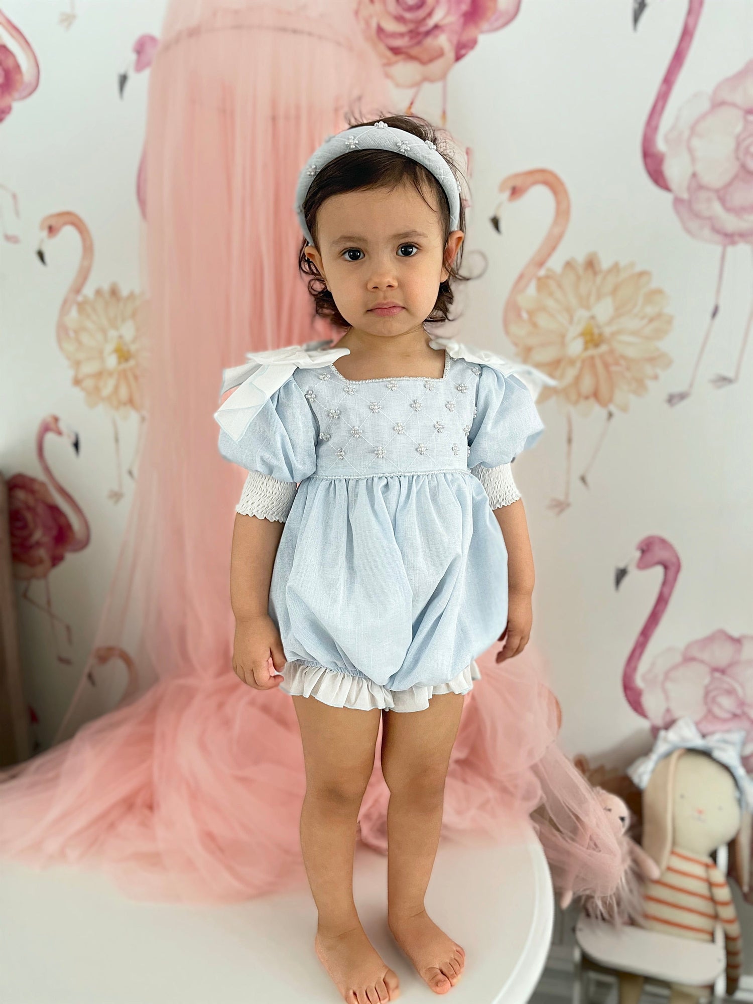 Charlotte Baby Blue Romper - Petite Maison Kids
