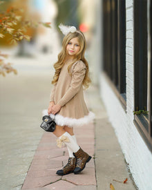 Baby Girls | Anna Knit Dress with Feathered Hem | Beige