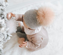 Baby Girls | Honeycomb Cashmere Beanie Hats Pom | Grey & Pink