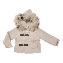 Baby Unisex | Honeycomb Cashmere Pram Coat with Animal Print Trim | Beige