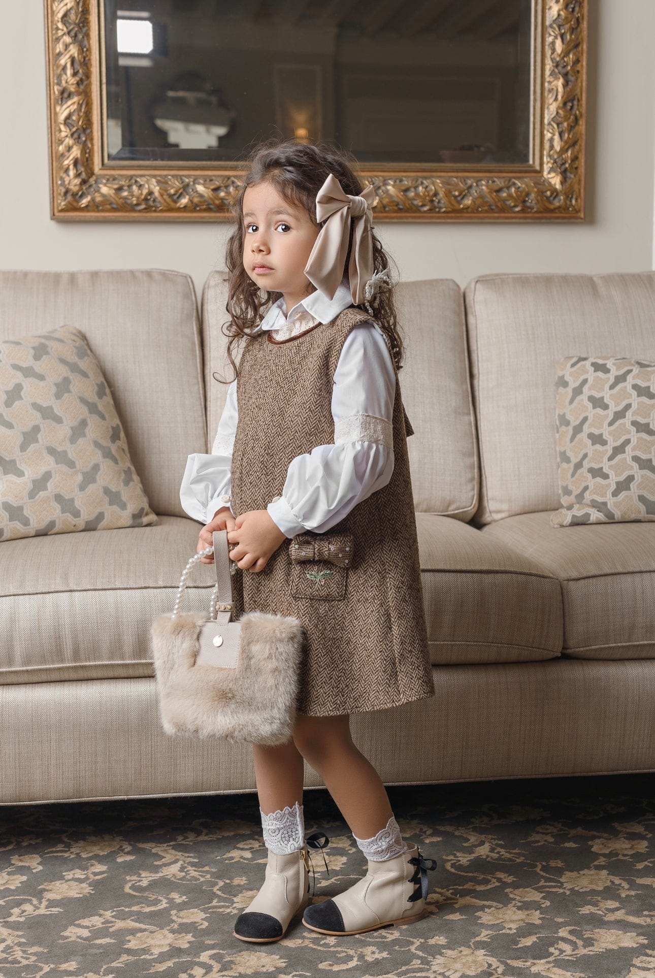 Baby Girls | Herringbone Dress and Blouse Set | Brown