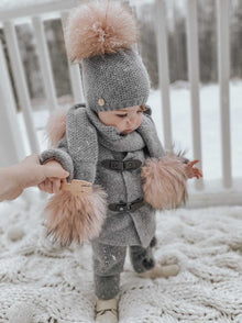 Baby Girls | Honeycomb Cashmere Beanie Hats Pom | Grey & Pink