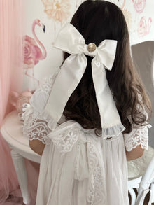 Satin Tuxedo Hair Bow | White