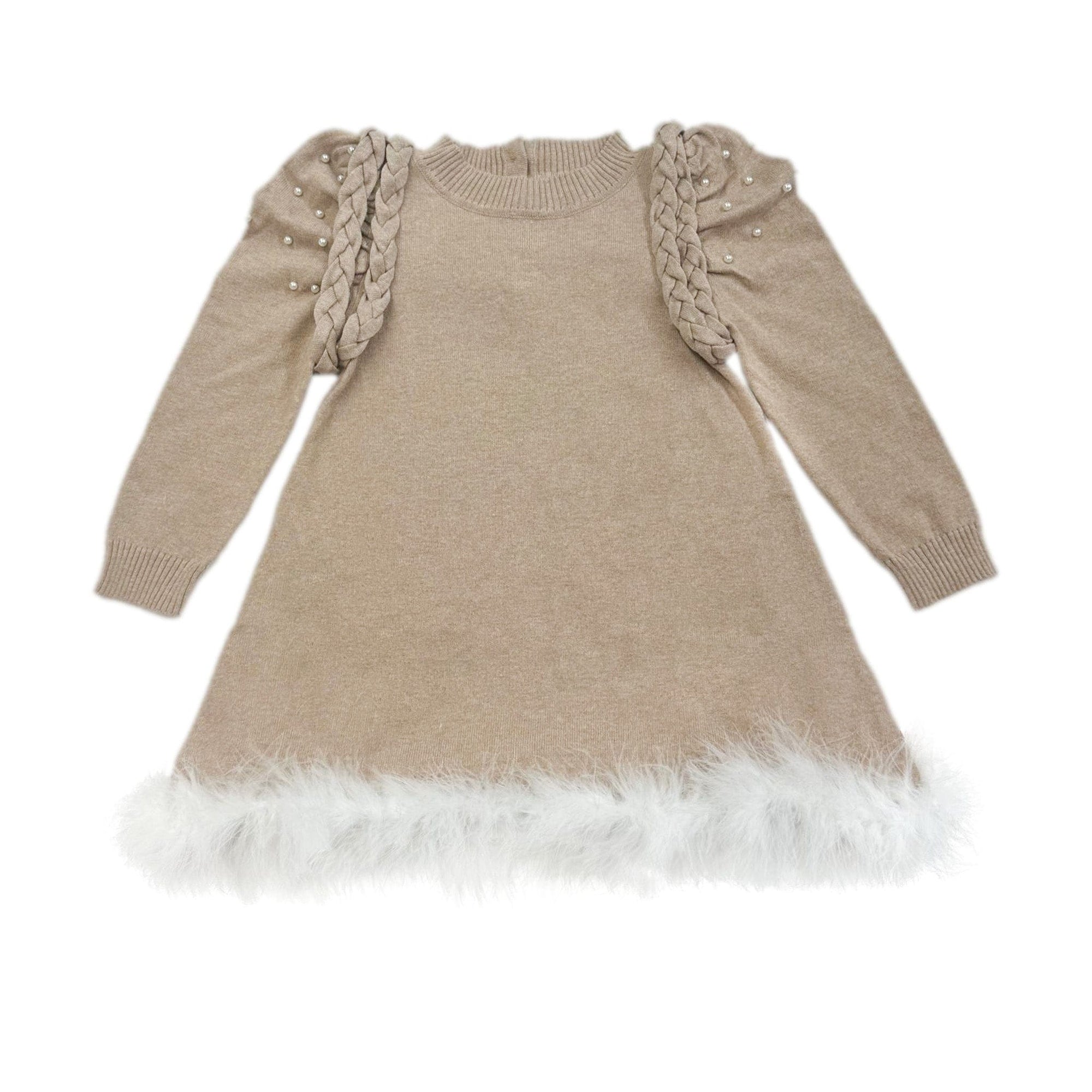 Baby Girls | Anna Knit Dress with Feathered Hem | Beige