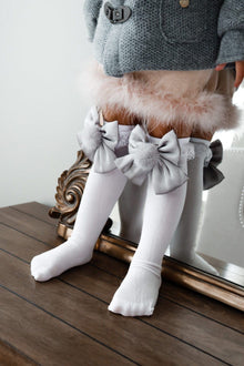 Lana Ruffle Socks with Poms and Bows Bow | Silver