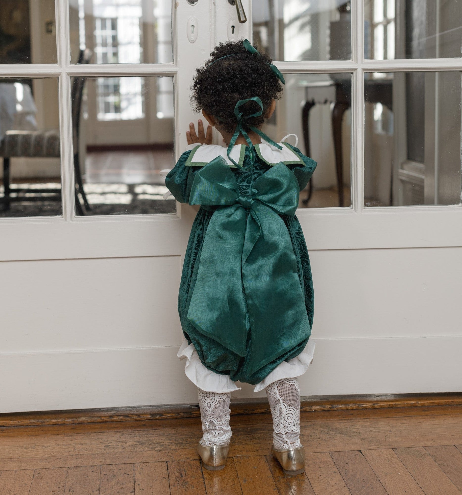 Baby Girls | Everly Damask Velour Romper | Green