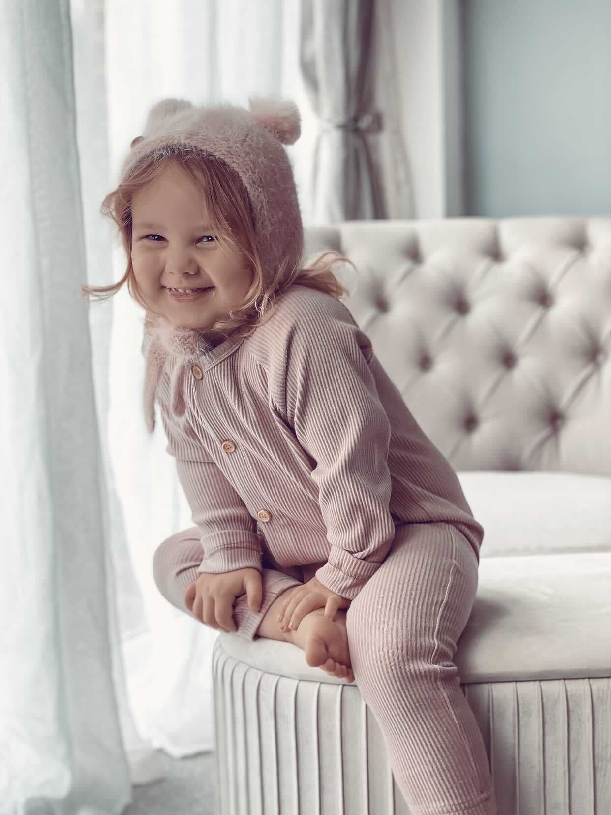 Baby Girls | Ribbed Cotton Playsuit | Dusty Pink