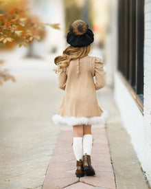 Baby Girls | Anna Knit Dress with Feathered Hem | Beige