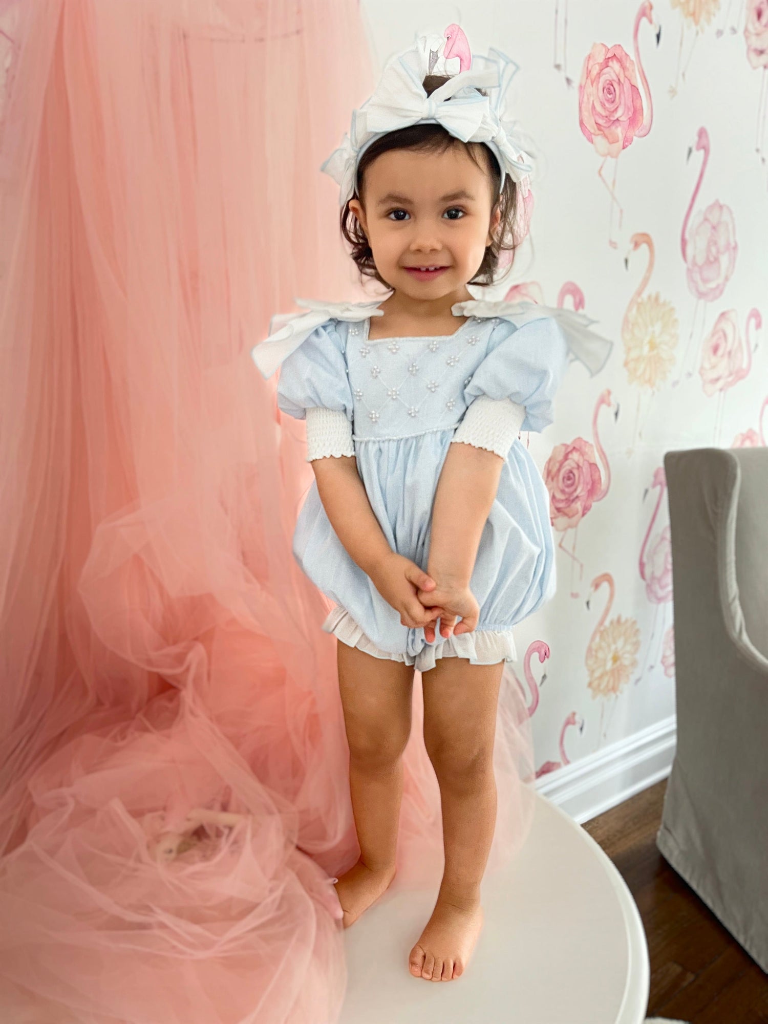 Charlotte Baby Blue Romper - Petite Maison Kids