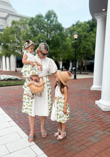 Women | Amalfi Print Linen Mom Dress | Lemon