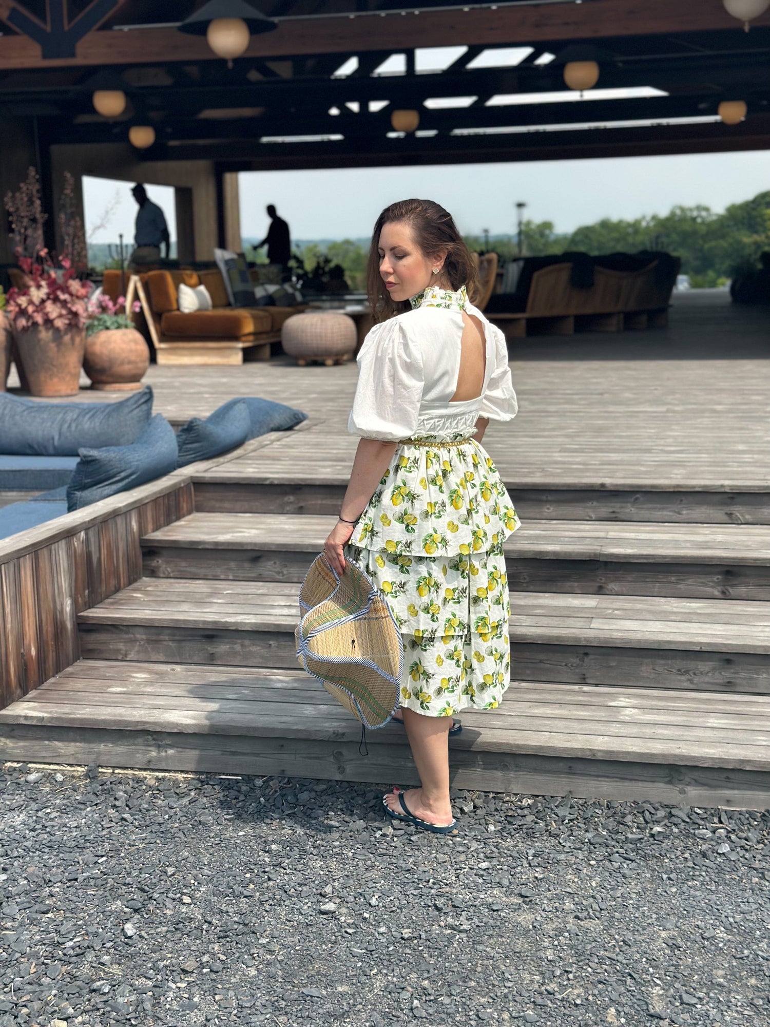 Women | Amalfi Print Linen Mom Dress | Lemon