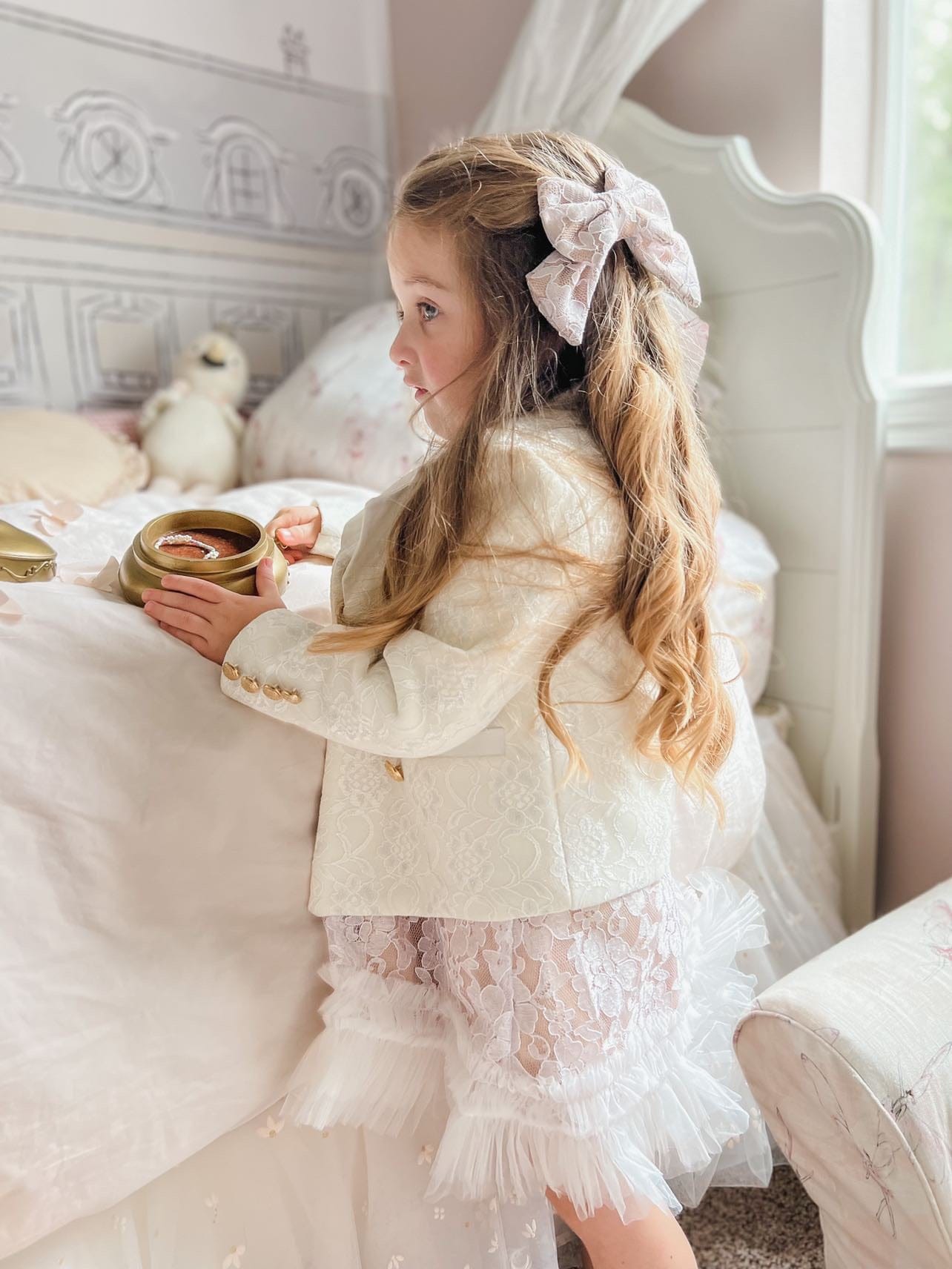 Baby Girls | Lace Overlay Blazer | White
