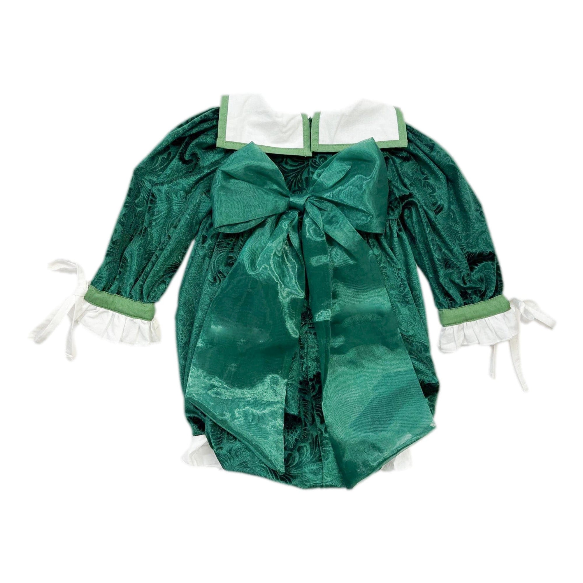 Baby Girls | Everly Damask Velour Romper | Green