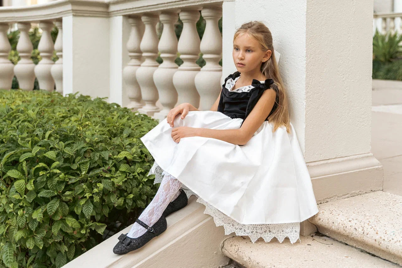 Baby Girls | Audrey Velour Top and Sateen Dress | Black & White