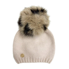 Baby Unisex | Honeycomb Cashmere Beanie with Animal Print Poms | Beige