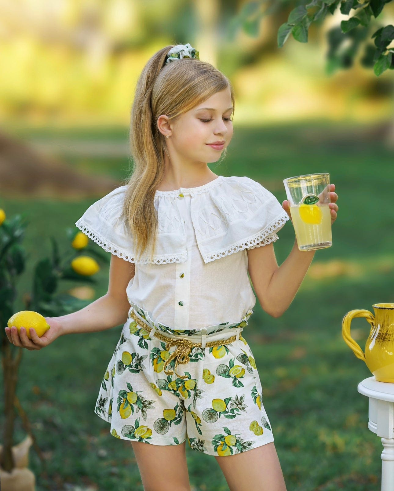 Amalfi Print Linen Scrunchie | Lemon