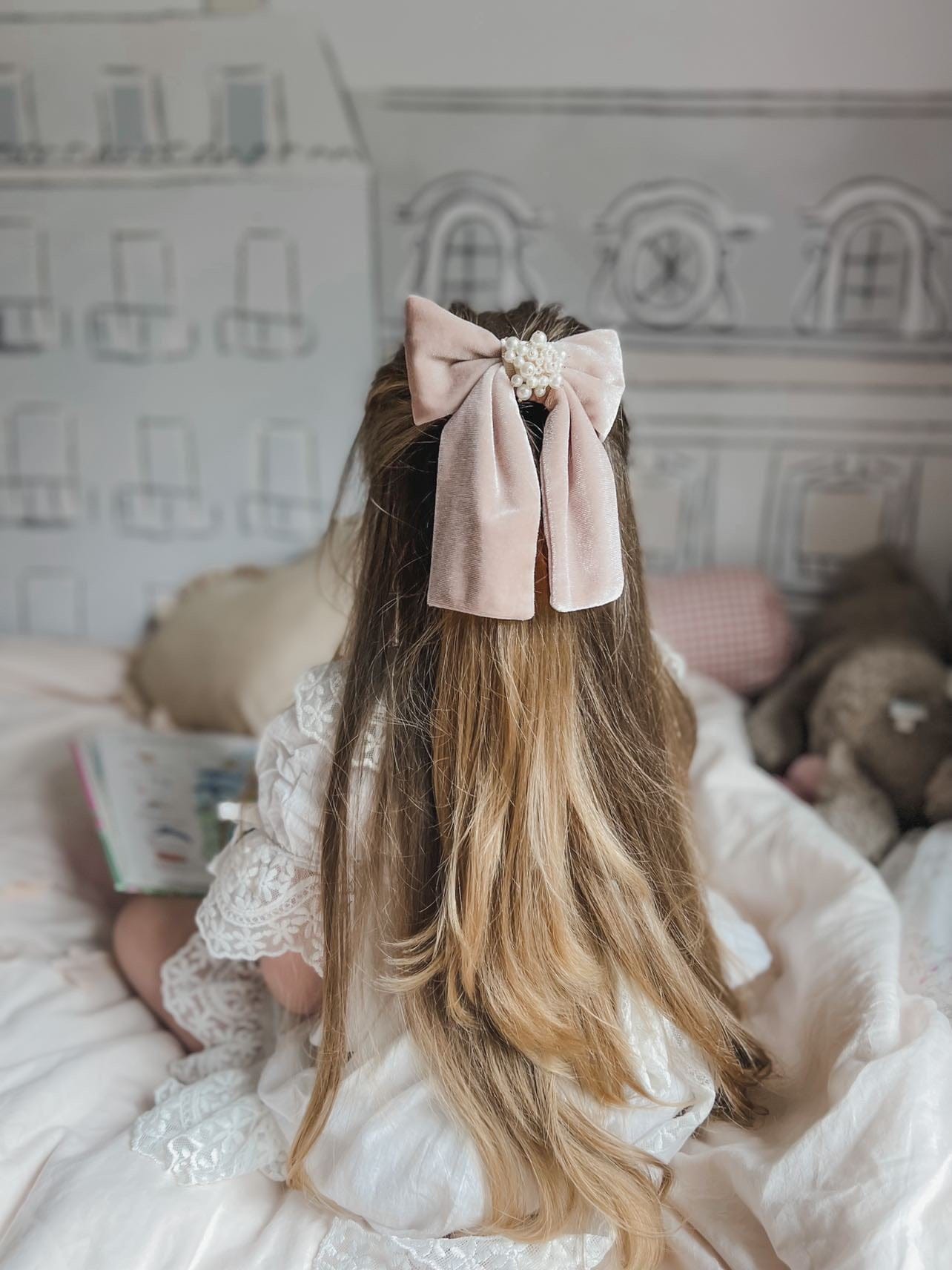 Velour Hair Bow | Dusty Pink