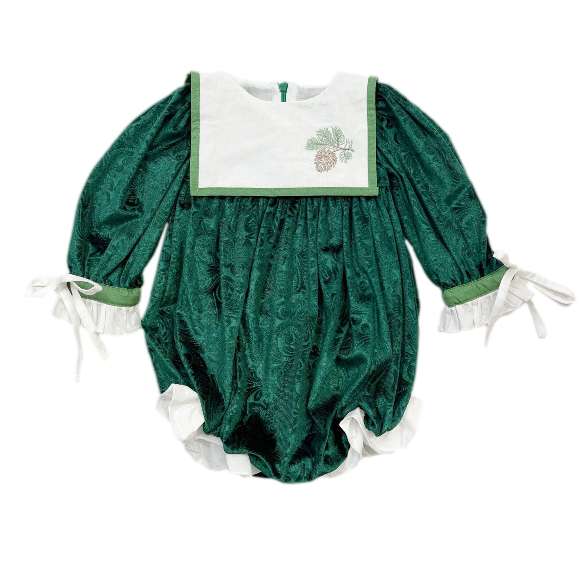 Baby Girls | Everly Damask Velour Romper | Green