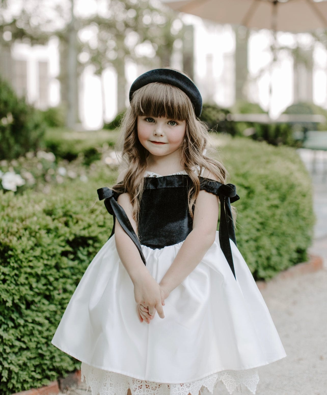 Baby Girls | Audrey Velour Top and Sateen Dress | Black & White