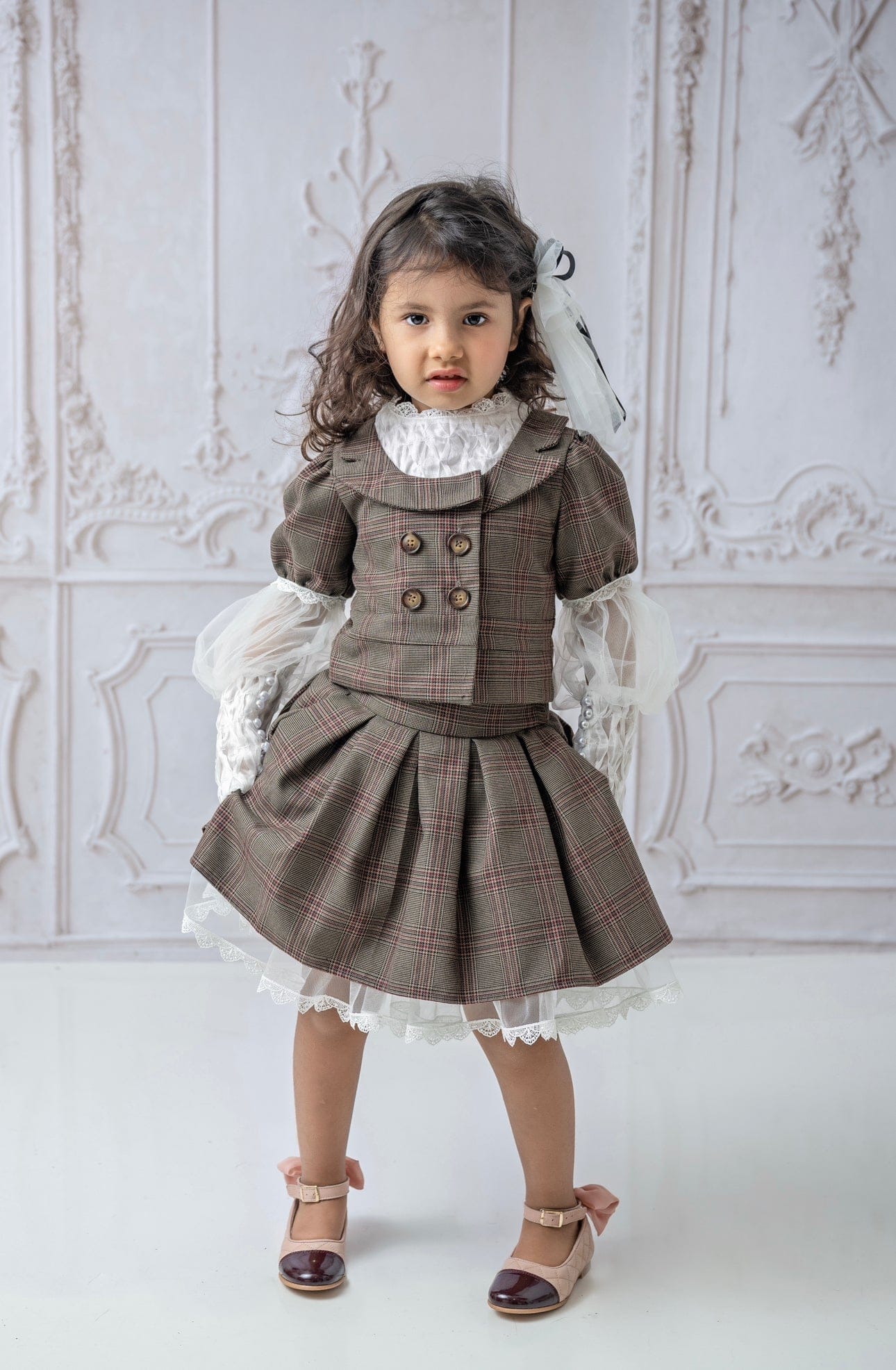 Baby Girls | Blair Estate Tweed Top and Skirt Set | Brown
