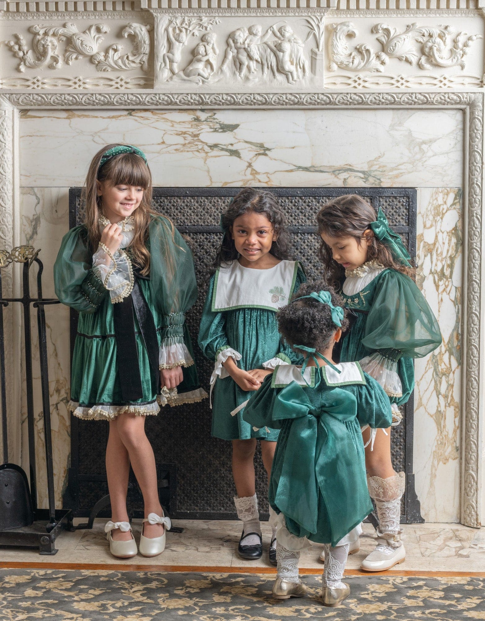 Baby Girls | Everly Damask Velour Romper | Green