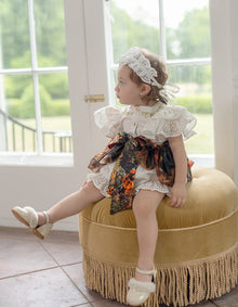 Baby Girls | Alexis Foliage Print Romper | White x Multi