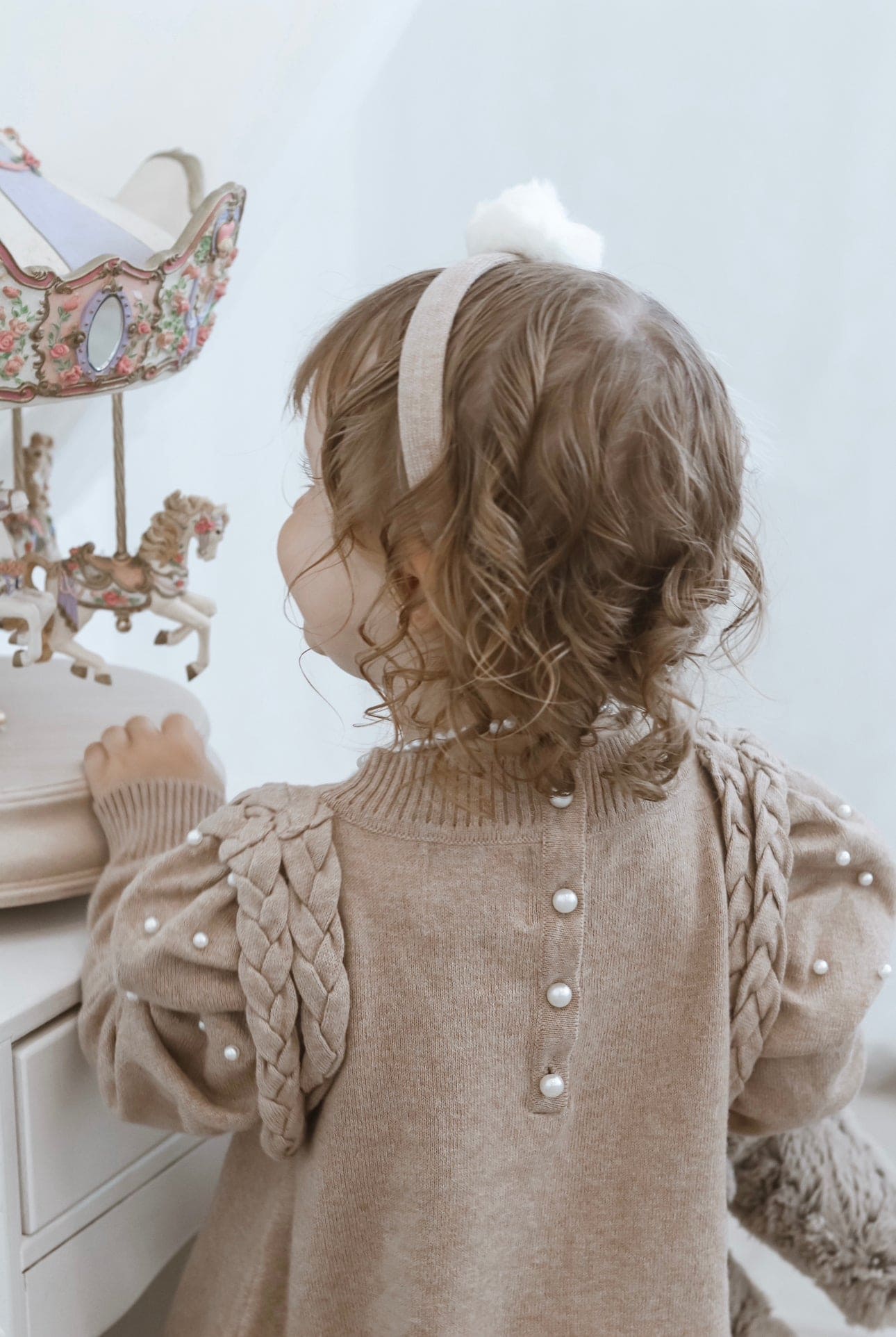 Baby Girls | Anna Knit Dress with Feathered Hem | Beige