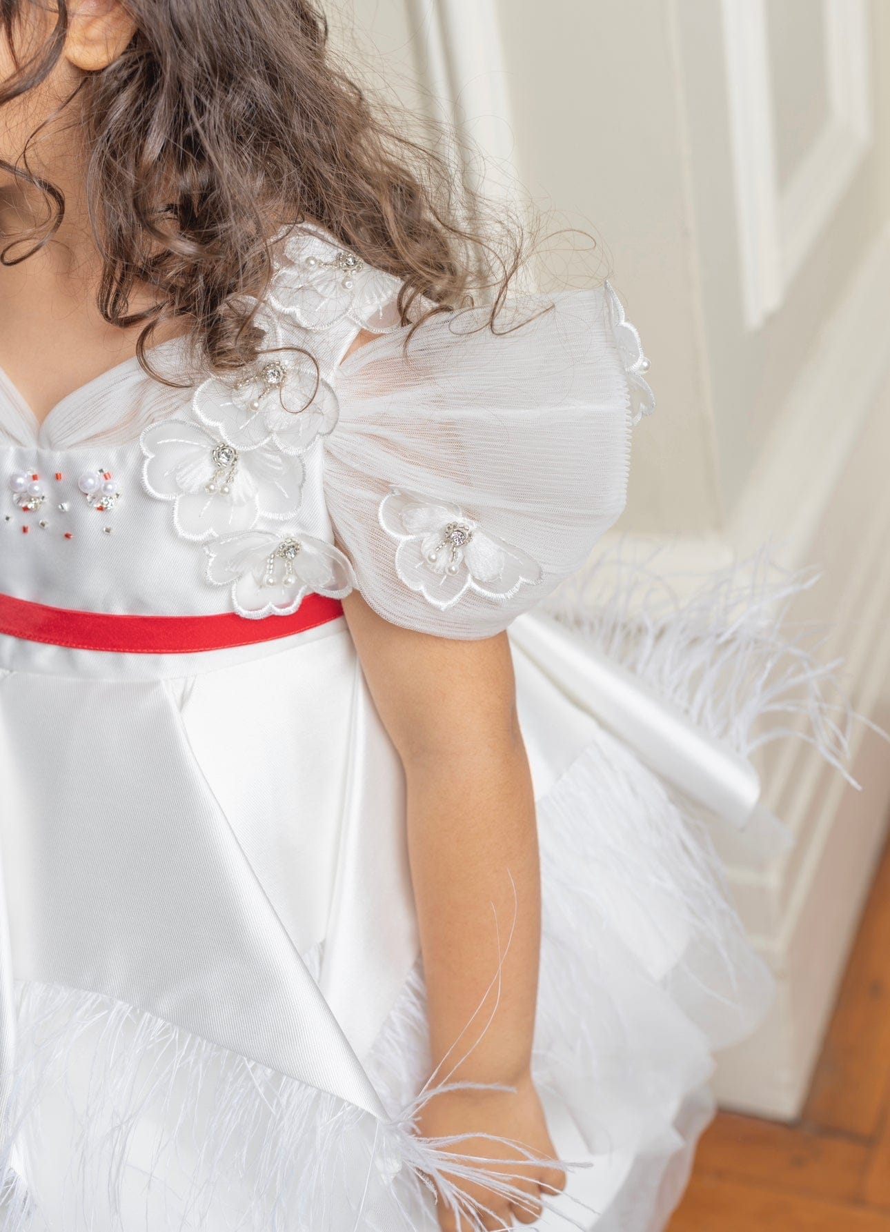 Baby Girls | Constanza Ceremony Dress with Bow | White & Red