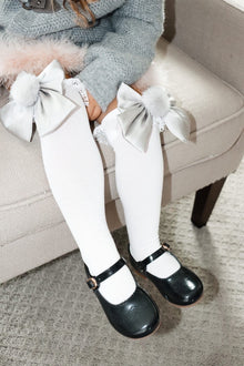 Lana Ruffle Socks with Poms and Bows Bow | Silver